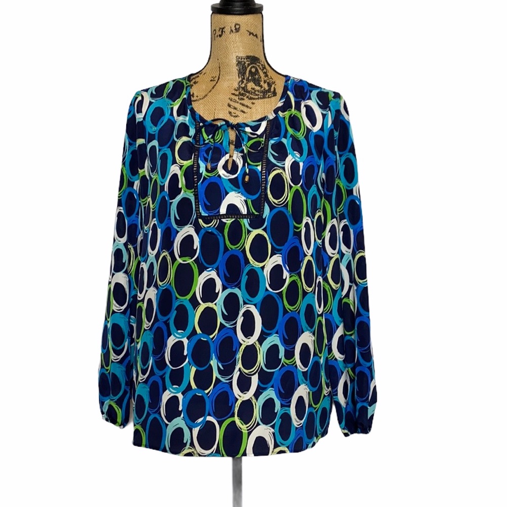 Blue Colorful Circle Scoop Neck Blouse S